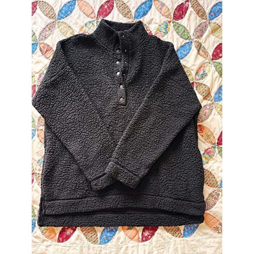 Aerie Women’s Black Fleece Mock Neck Snap Button Pullover Sweatshirt Pockets L
